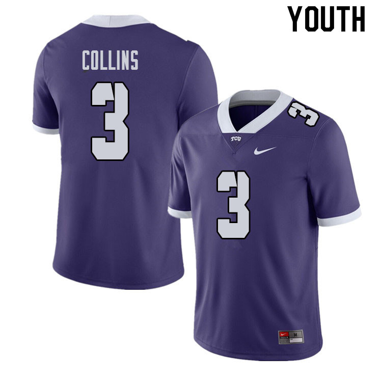 Youth #3 Donavann Collins TCU Horned Frogs College Football Jerseys Sale-Purple - Click Image to Close
